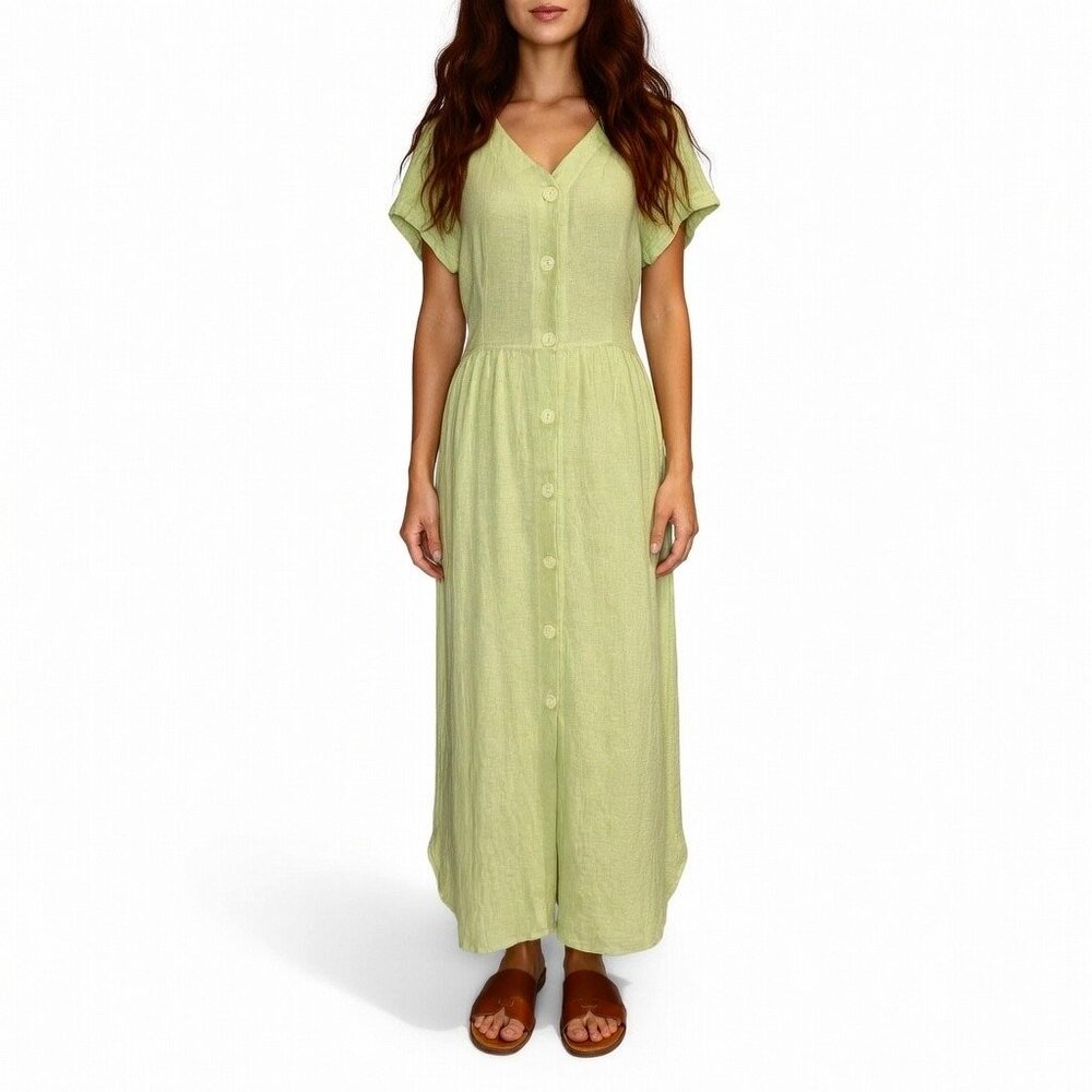 NWT VTG Cotton Shirt Maxi Dress Sz L Short Sleeve Lagenlook Cottage Boho Brights